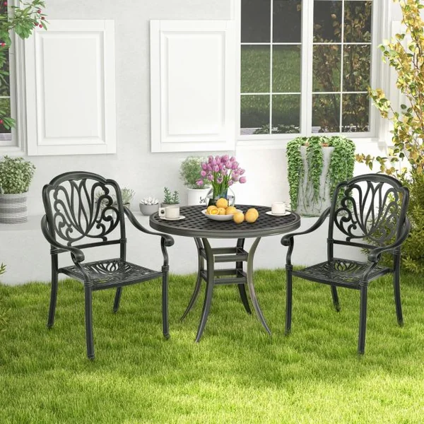 Lot de 2 Chaises de Jardin en Aluminium Coulé Fauteuil de Jardin Empilable avec Pieds Réglables Siège Incurvé Charge 165KG Noir
