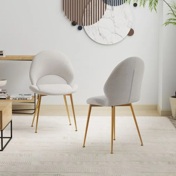 Lot de 2 Chaises de Salle à Manger Rembourrées Dossier Incurvé Siège Large Repose-pieds Réglables Sans Accoudoirs Capacité 150 Kg Gris Clair