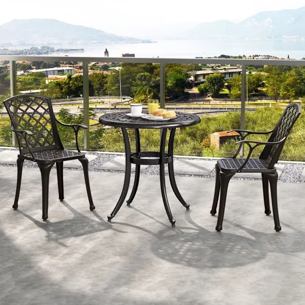 Lot de 2 Chaises de Terrasse en Fonte d’Aluminium Fauteuil d’Extérieur Robuste avec Siège Incurvé Ergonomique Repose-pieds Réglables