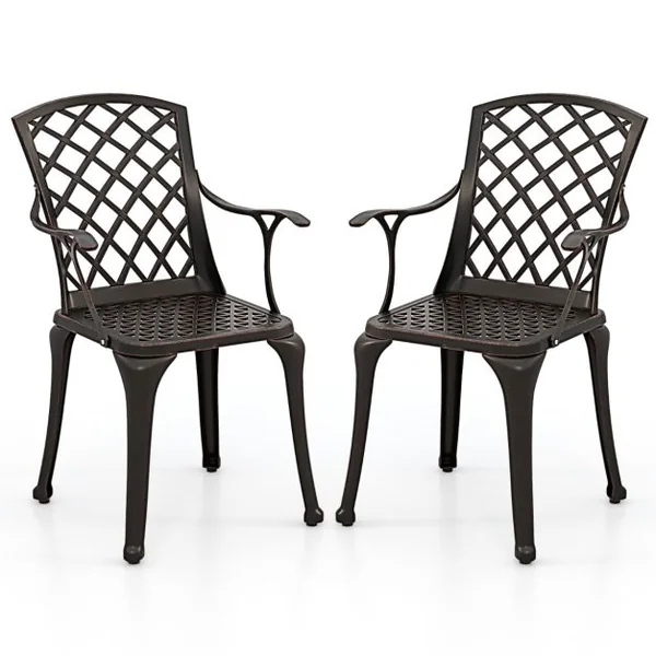 Lot de 2 Chaises de Terrasse en Fonte d’Aluminium Fauteuil d’Extérieur Robuste avec Siège Incurvé Ergonomique Repose-pieds Réglables