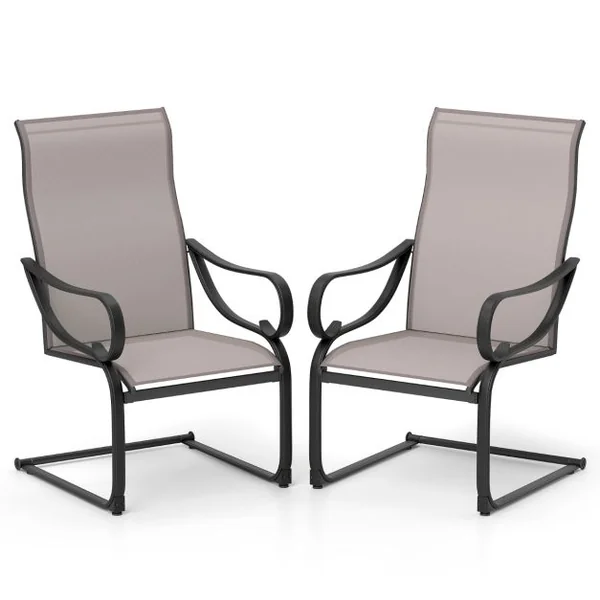 Lot de 2 Chaises d’Extérieur à Ressorts en ‘C’ Chaises à Dossier Haut avec Siège et Dossier en Tissu Maillé Chaises à Bascule en Métal Gris