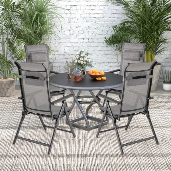 Lot de 2 Chaises Longues Pliantes et Inclinables Dossiers et Accoudoirs Réglables à 10 Niveaux Repose-Pied Rétractable Capacité 150 Kg Gris