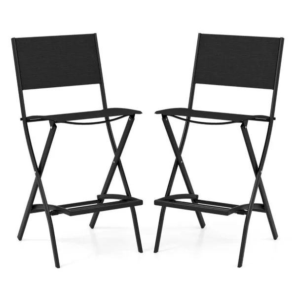 Lot de 2 Chaises Tabourets de Bar en Textilène Conception Pliable Patins Antidérapants Repose pieds Charge 150KG Café/Bleu/Noir