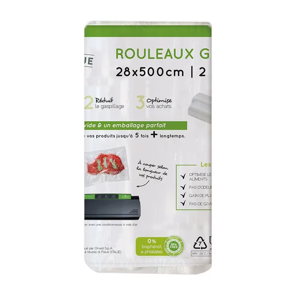 Lot de 2 rouleaux pour mise sous vide 28x500mm