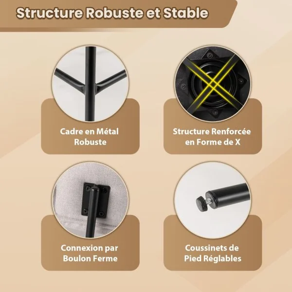 Lot de 2 Tabourets de Bar de 63,5 cm Pivotants à Hauteur de Comptoir Siège et Dossier Rembourrés Repose-pieds Cadre en Métal Beige/Gris