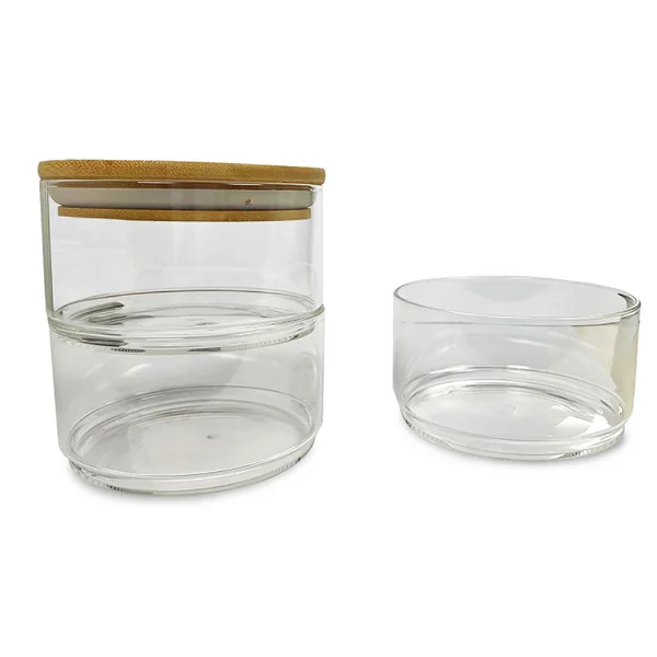 Lot de 3 bocaux en verre empilable et couvercle bambou 0.4L