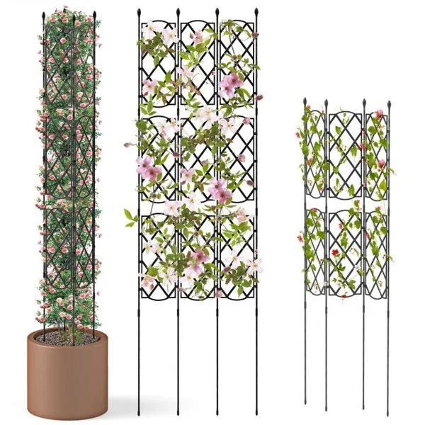 Lot de 3 Treillis de Jardin en Métal Antirouille 48 x 164 cm Supports pour Plantes d'Extérieur pour Plante Grimpante Clôture