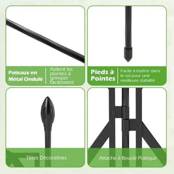 Lot de 3 Treillis de Jardin en Métal Antirouille 48 x 164 cm Supports pour Plantes d'Extérieur pour Plante Grimpante Clôture