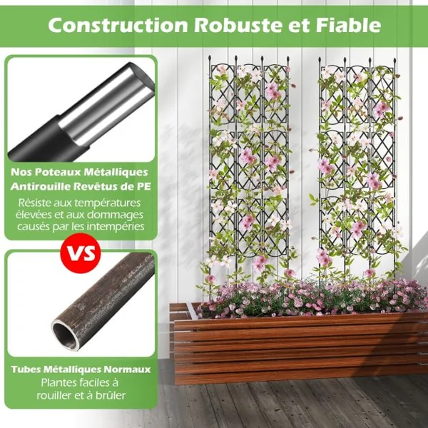 Lot de 3 Treillis de Jardin en Métal Antirouille 48 x 164 cm Supports pour Plantes d'Extérieur pour Plante Grimpante Clôture
