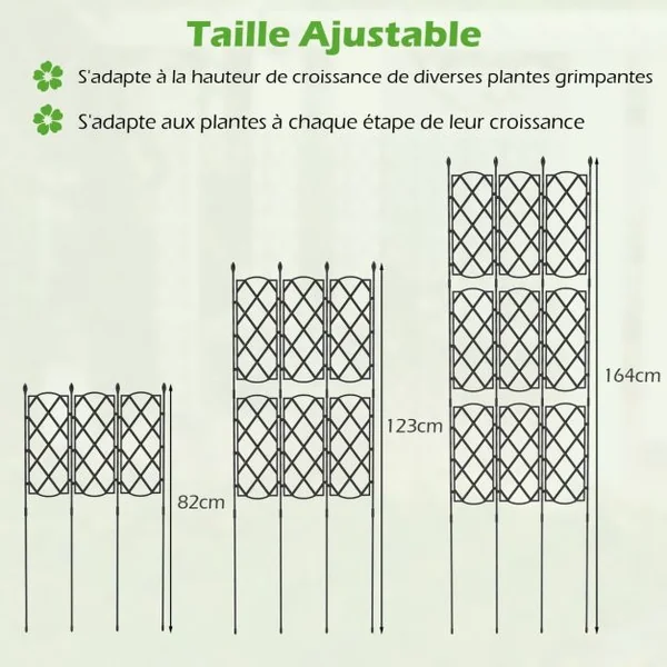 Lot de 3 Treillis de Jardin en Métal Antirouille 48 x 164 cm Supports pour Plantes d'Extérieur pour Plante Grimpante Clôture