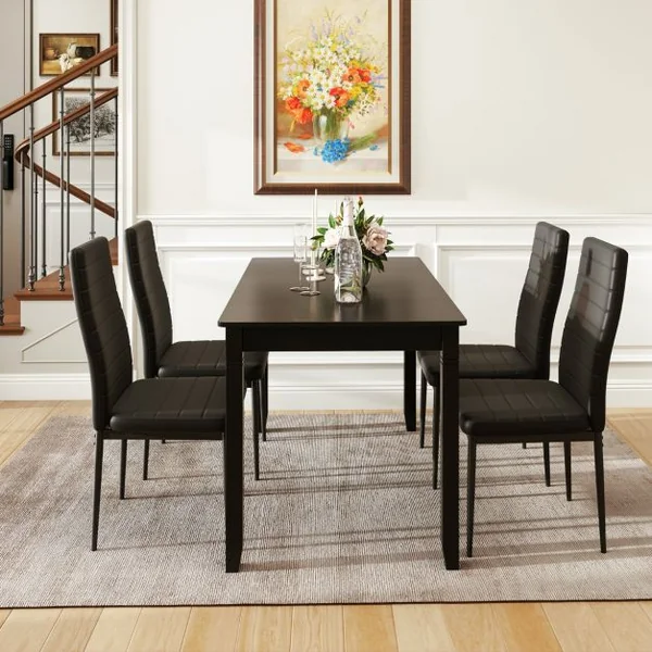 Lot de 4 Chaises de Salle à Manger Rembourrées Sans Accoudoirs Dossier et Siège Rembourrés Cuir Synthétique Pieds en Métal Noir