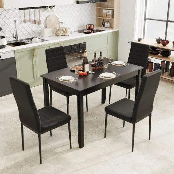 Lot de 4 Chaises de Salle à Manger Rembourrées Sans Accoudoirs Dossier et Siège Rembourrés Cuir Synthétique Pieds en Métal Noir