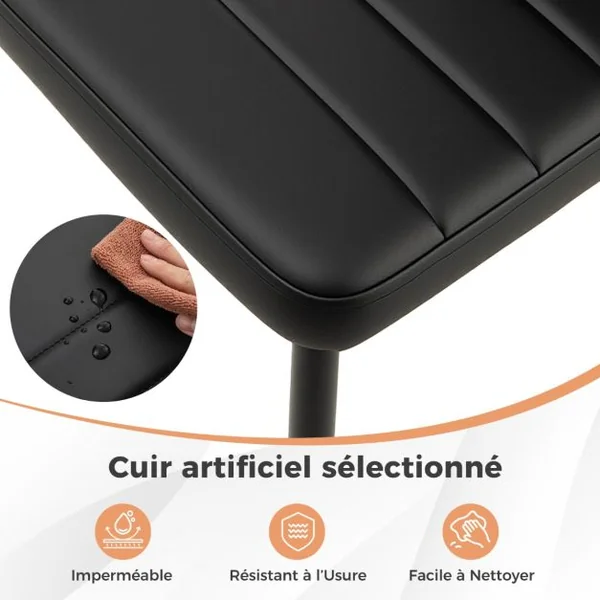 Lot de 4 Chaises de Salle à Manger Rembourrées Sans Accoudoirs Dossier et Siège Rembourrés Cuir Synthétique Pieds en Métal Noir