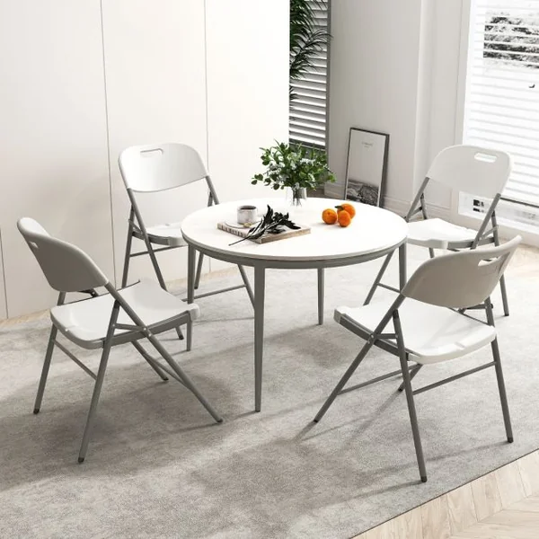 Lot de 4 Chaises Pliantes Sièges Portables en Plastique avec Cadre en Métal et Poignée de Transport Chaises de Fête Pliables Blanc