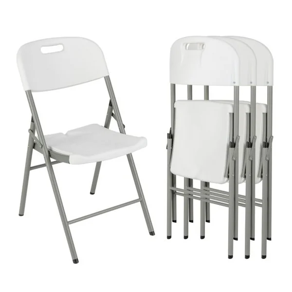 Lot de 4 Chaises Pliantes Sièges Portables en Plastique avec Cadre en Métal et Poignée de Transport Chaises de Fête Pliables Blanc