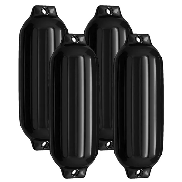 Lot de 4 Pare-Battage Gonflables en PVC à Deux Œillets Nervurés pour Ponton Voilier Hors-Bord Noir/Bleu