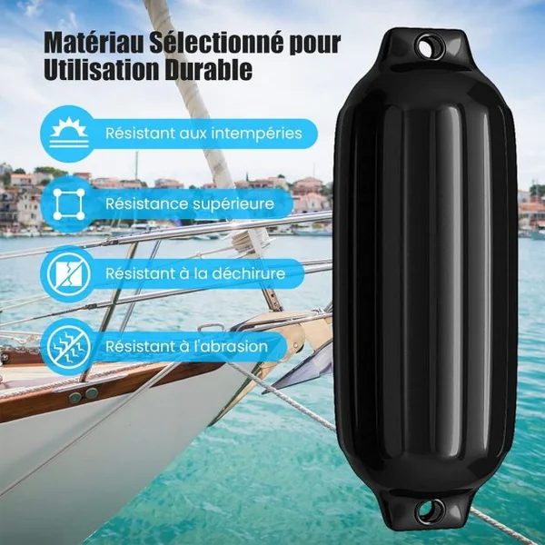 Lot de 4 Pare-Battage Gonflables en PVC à Deux Œillets Nervurés pour Ponton Voilier Hors-Bord Noir/Bleu