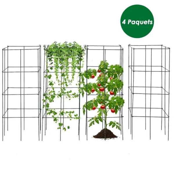 Lot de 4 Treillis à Tomates de Jardin pour Plantes Grimpantes Piquets de Support en Métal Résistant à la Rouille 40 x 40 x 100 cm
