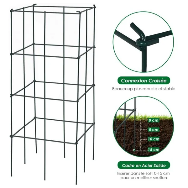 Lot de 4 Treillis à Tomates de Jardin pour Plantes Grimpantes Piquets de Support en Métal Résistant à la Rouille 40 x 40 x 100 cm