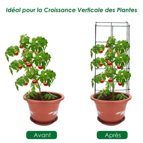 Lot de 4 Treillis à Tomates de Jardin pour Plantes Grimpantes Piquets de Support en Métal Résistant à la Rouille 40 x 40 x 100 cm