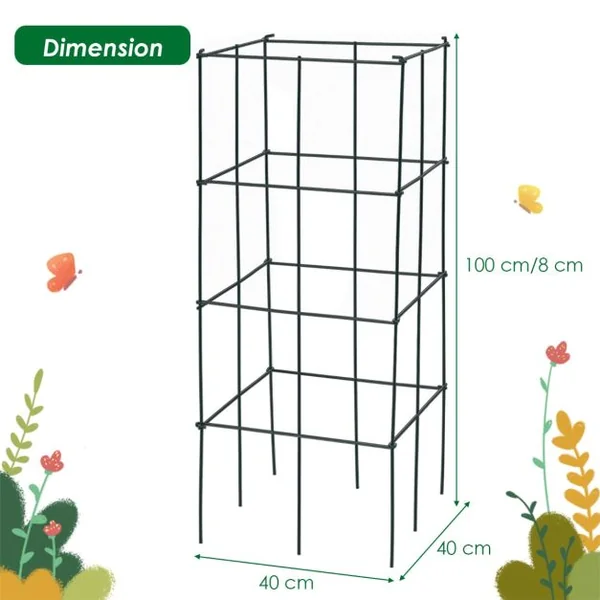 Lot de 4 Treillis à Tomates de Jardin pour Plantes Grimpantes Piquets de Support en Métal Résistant à la Rouille 40 x 40 x 100 cm