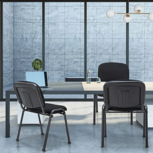 Lot de 5 Chaises de Conférence Ensemble de Chaises d'Invité Empilables Chaise de Bureau avec Cadre en Métal et Coussin Rembourré Noir