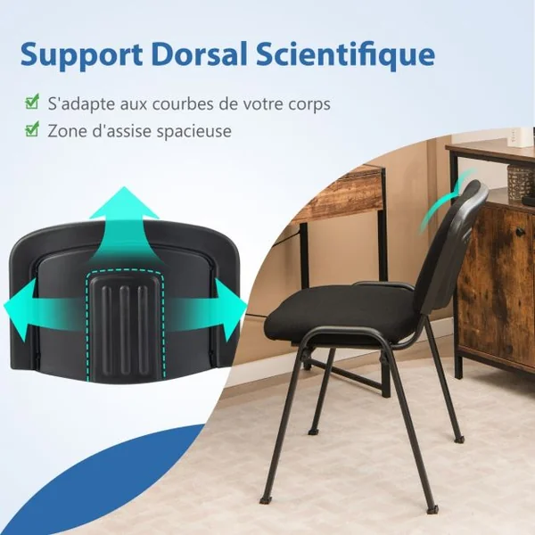Lot de 5 Chaises de Conférence Ensemble de Chaises d'Invité Empilables Chaise de Bureau avec Cadre en Métal et Coussin Rembourré Noir