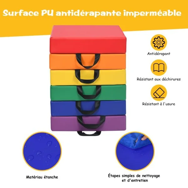 Lot de 6 Coussins de Chaise pour Enfant avec Poignées Coussins D'assise Carrés 38 x 38CM Multicolores/Couleurs Morandis