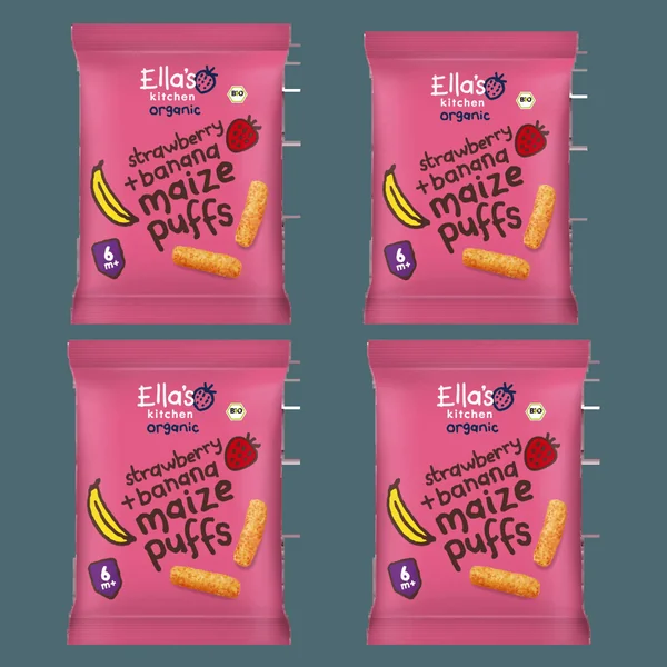 Lot Snack Bébé Maïs Soufflé Fraise Banane Sans Sucre Ajouté dès 6 mois+
