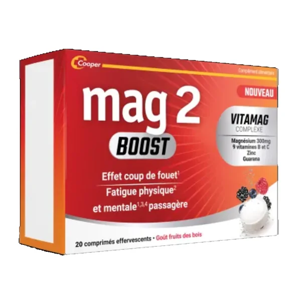 Mag 2 BOOST goût fruits rouges 20 comprimés effervescents