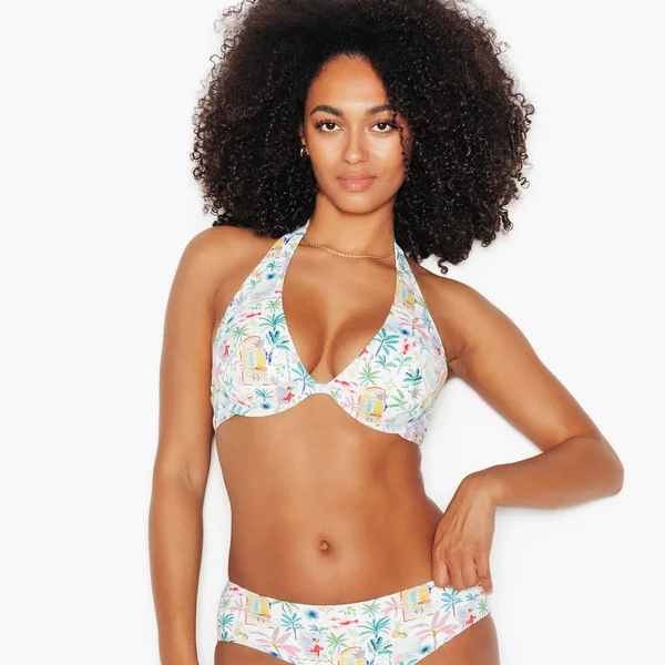 MAILLOT DE BAIN PLUNGE FOULARD MULTICO BLANC