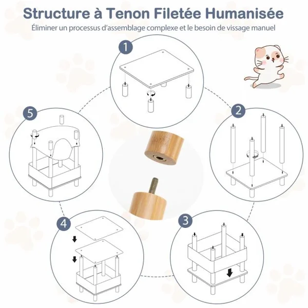 Maison pour Chat en Bois à 2 Niveaux Arbre à Chat Moderne avec Condo Semi-Clos Vêtements Amovibles Espace de Rangement Lit Hamac Élevé Gris