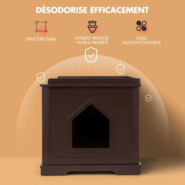 Maison pour Chats avec Chatière 2 Compartiments 1 Panneau Amovible et 2 Portes 75 x 54 x 52cm Charge Max 50KG Blanc/Café/Noir/Gris