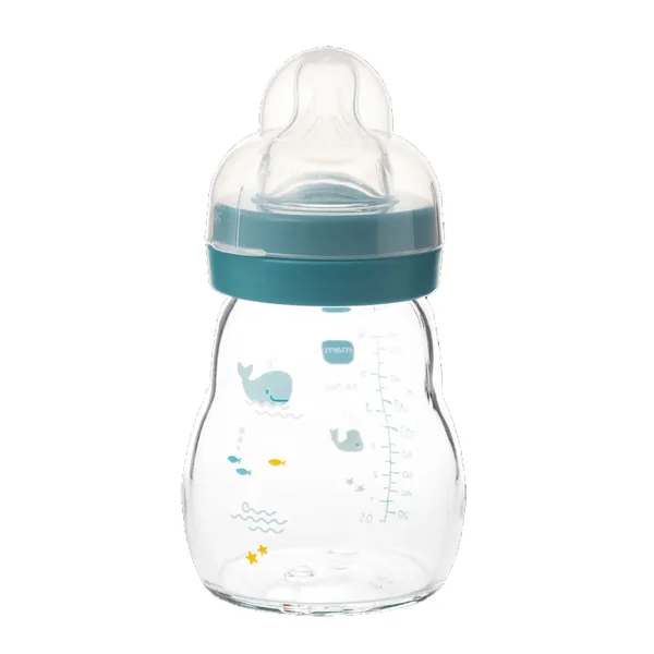 MAM Biberon verre 0 mois et + Debit 1 Bleu 170ml