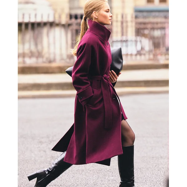 Manteau long ceinturée avec laine