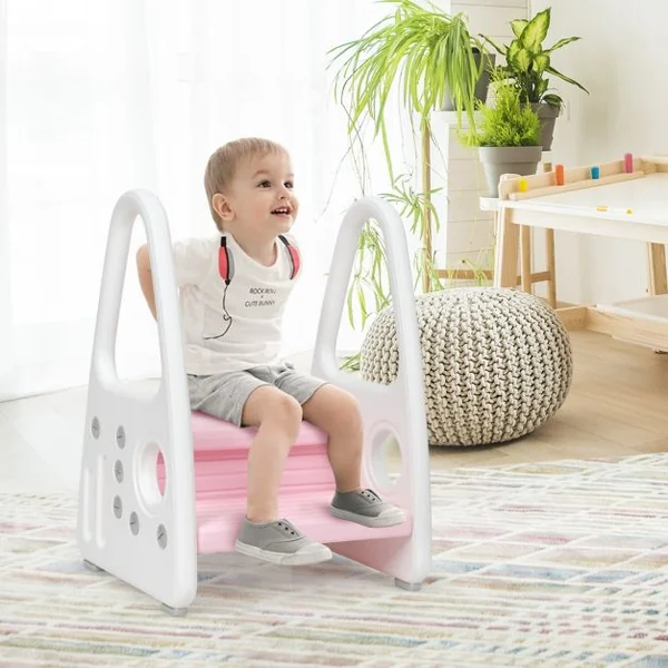 Marchepied Enfant 2 Marches Antidéparant pour Apprentissage de la Propreté avec Accoudoir de Sécurité Structure Triangulaire Bleu