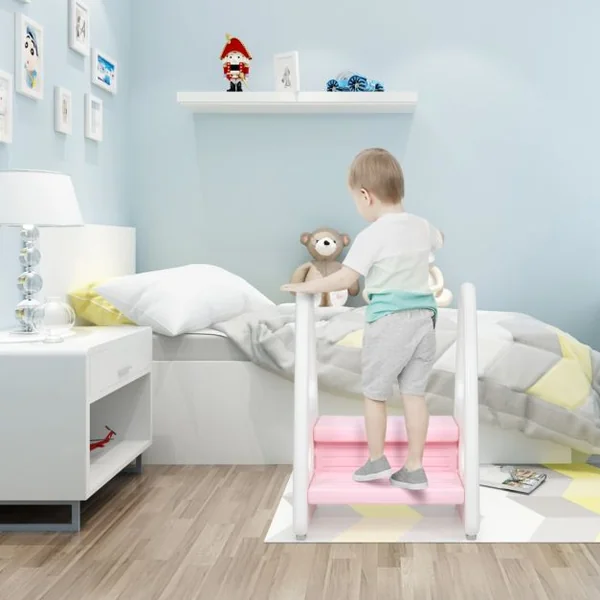 Marchepied Enfant 2 Marches Antidéparant pour Apprentissage de la Propreté avec Accoudoir de Sécurité Structure Triangulaire Bleu