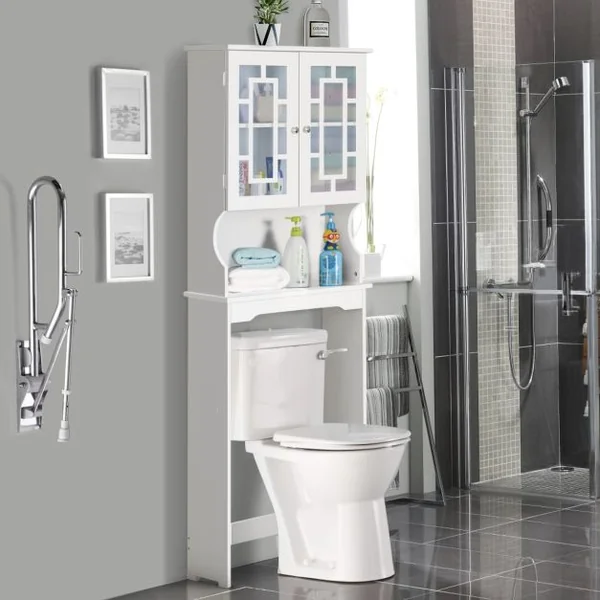 Meuble Au-dessus Des Toilettes Meuble de Salle de Bain à 2 Portes Armoire de Toilettes en Mdf 60x20,5x170,5cm Noir