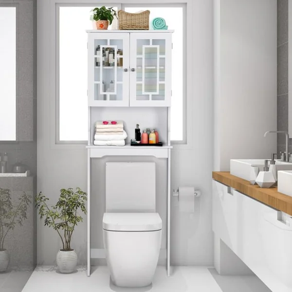 Meuble Au-dessus Des Toilettes Meuble de Salle de Bain à 2 Portes Armoire de Toilettes en Mdf 60x20,5x170,5cm Noir