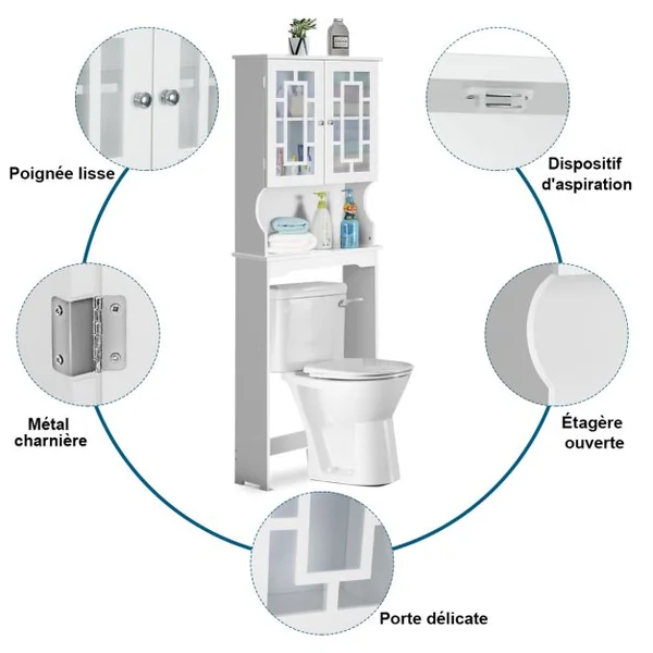 Meuble Au-dessus Des Toilettes Meuble de Salle de Bain à 2 Portes Armoire de Toilettes en Mdf 60x20,5x170,5cm Noir