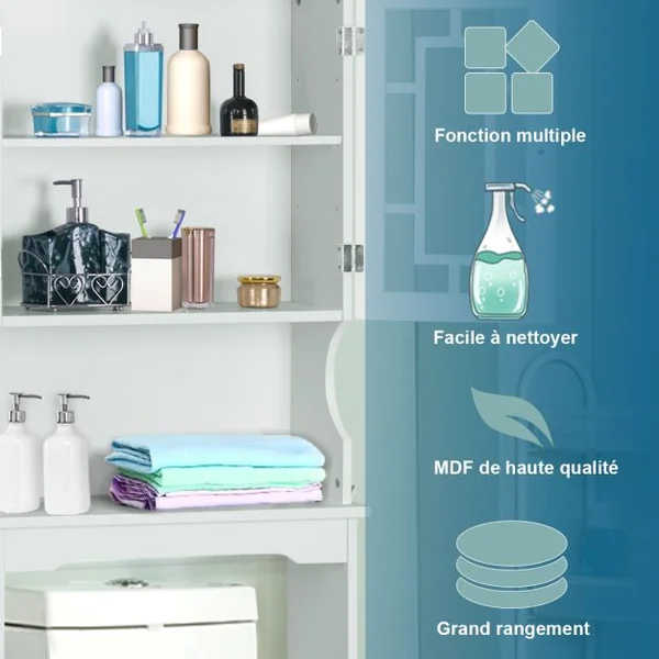 Meuble Au-dessus Des Toilettes Meuble de Salle de Bain à 2 Portes Armoire de Toilettes en Mdf 60x20,5x170,5cm Noir