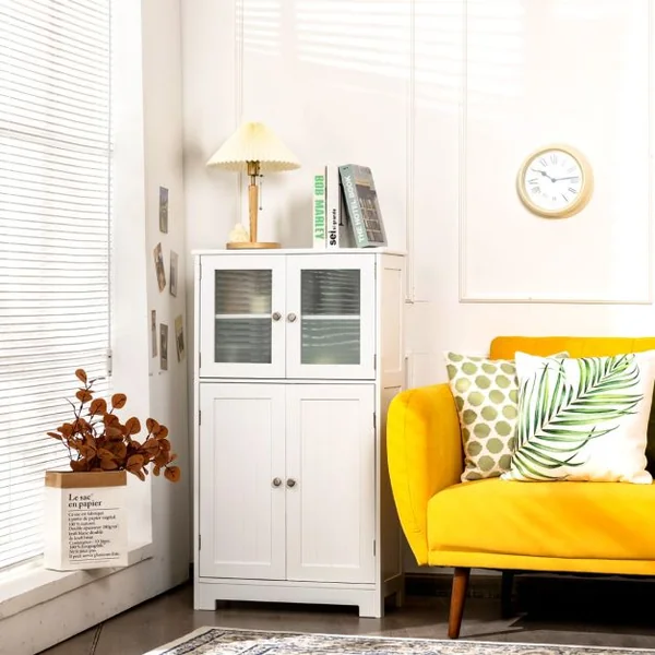 Meuble de Rangement 58 x 30 x 109 CM avec Etagère Réglable Armoire Polyvalent pour Salon Bureau Cuisine Blanc/Gris