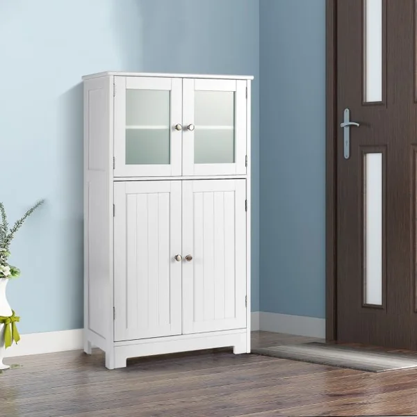 Meuble de Rangement 58 x 30 x 109 CM avec Etagère Réglable Armoire Polyvalent pour Salon Bureau Cuisine Blanc/Gris