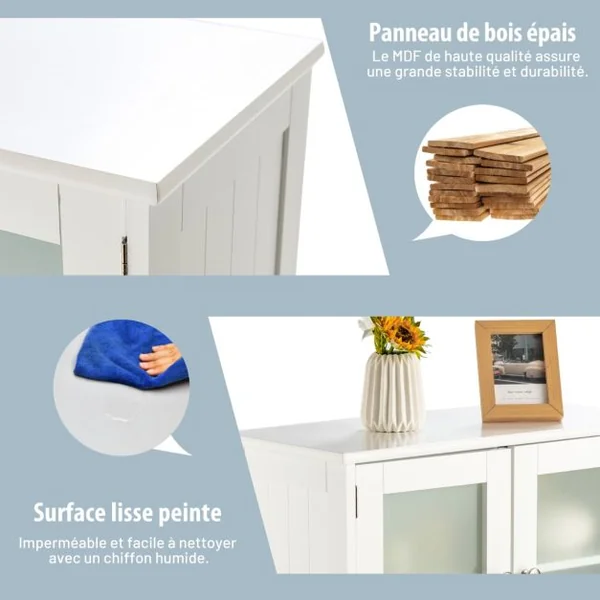 Meuble de Rangement 58 x 30 x 109 CM avec Etagère Réglable Armoire Polyvalent pour Salon Bureau Cuisine Blanc/Gris