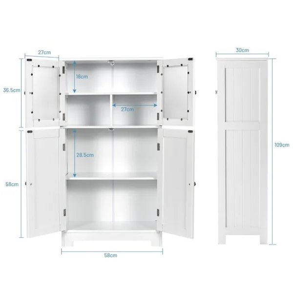 Meuble de Rangement 58 x 30 x 109 CM avec Etagère Réglable Armoire Polyvalent pour Salon Bureau Cuisine Blanc/Gris