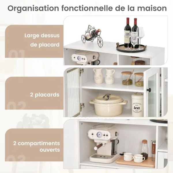 Meuble de Rangement Buffet avec Placard 3 Portes 100 x 39,5 x 100 cm 2 Etagères Style Industriel pour Salon Couloir Blanc