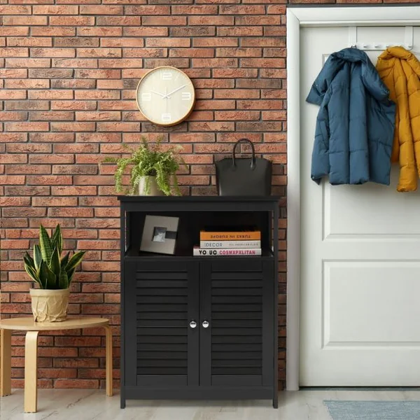 Meuble de Rangement pour Salle de Bain Meuble sur Pieds en Bois avec Placard 2 Portes pour Salle de Bain Salon Chambre Gris/Blanc/Noir