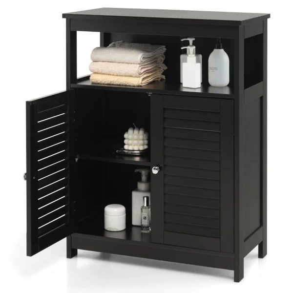 Meuble de Rangement pour Salle de Bain Meuble sur Pieds en Bois avec Placard 2 Portes pour Salle de Bain Salon Chambre Gris/Blanc/Noir