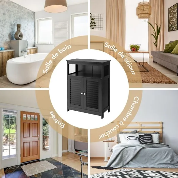 Meuble de Rangement pour Salle de Bain Meuble sur Pieds en Bois avec Placard 2 Portes pour Salle de Bain Salon Chambre Gris/Blanc/Noir