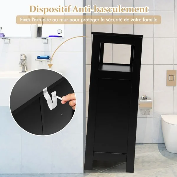 Meuble de Rangement pour Salle de Bain Meuble sur Pieds en Bois avec Placard 2 Portes pour Salle de Bain Salon Chambre Gris/Blanc/Noir